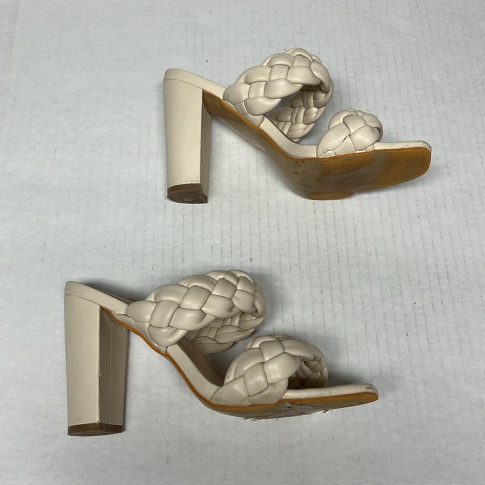 Braided Double Strap Block Heel Sandals – Cream Faux Leather Square Toe Size 7.5 - Picture 4 of 12